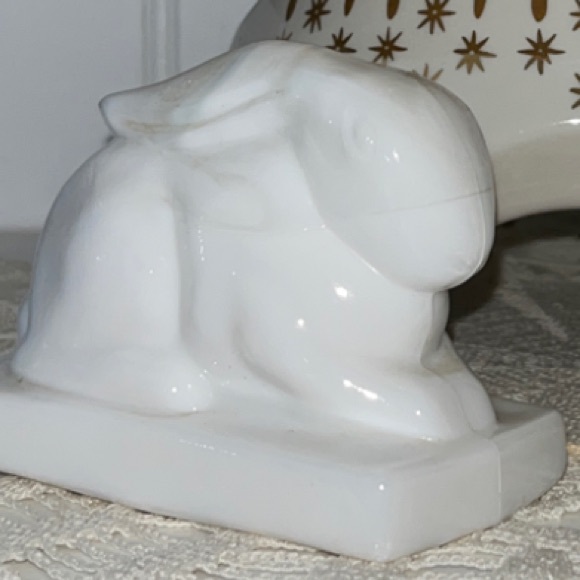 Vintage Heisey Glass Rabbit Bookends White Opal Milk Glass MCM Weighted Pair - Picture 13 of 16